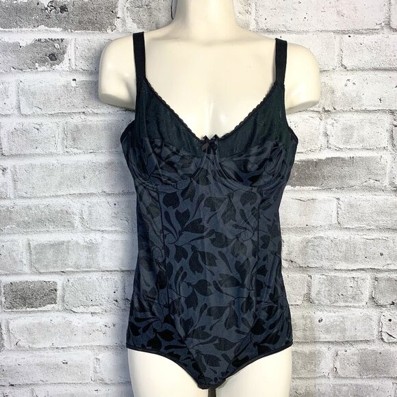 Vintage 80s Vanity Fair Floral Satin Teddy Shaper Bodysuit Lingerie - Picture 1 of 11